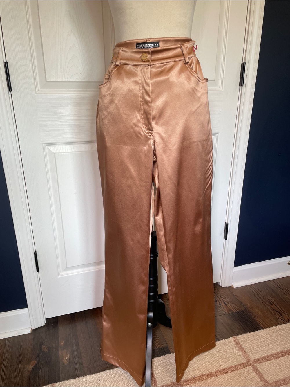 Vintage St. John Griffith & Gray Liquid Satin Wide Leg Pants Rose Gold Bronze 10